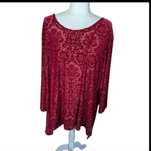 Whimsigoth Burnt Velvet Ruby Red Tunic  Plus Size 26/28 Gothic Romantic Top
